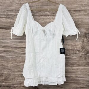 Lulus Ryleigh Tie-Front Mini Dress Size XL White Pleated Lace Bridal Shower LWD